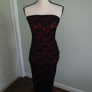 Red Lace Strapless Dress